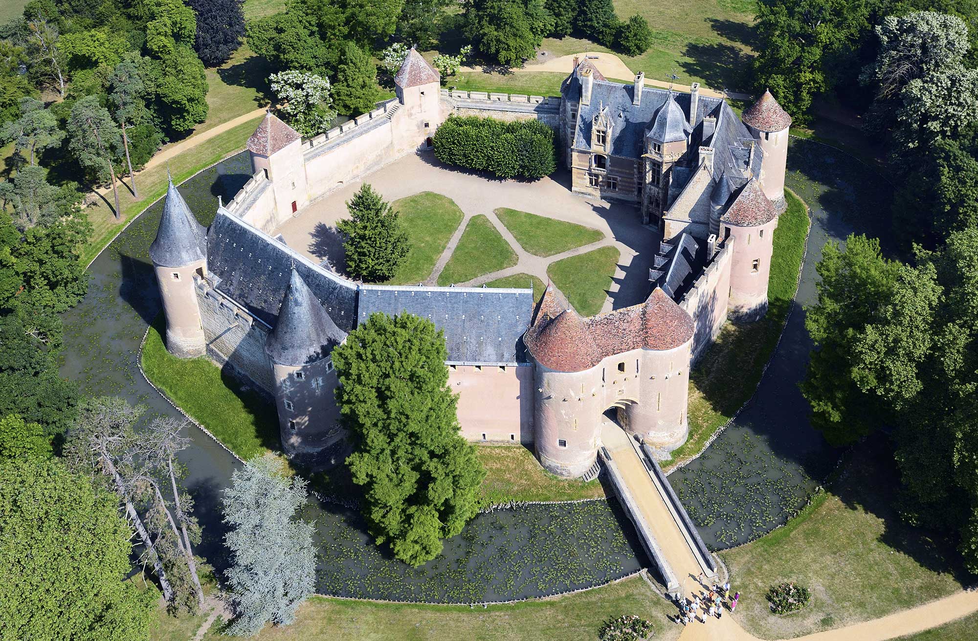 Aerial view of the castle of Ainay le Vieil