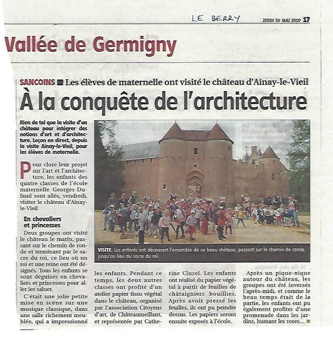 Le Berry Républicain, article on Ainay-le-Vieil of 30 May 2019