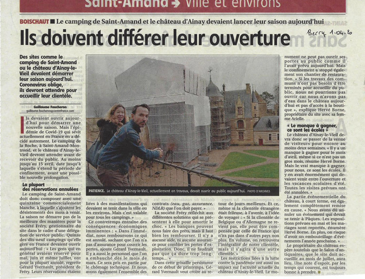Article in the Berry Républicain on Ainay-le-Vieil in April 2020