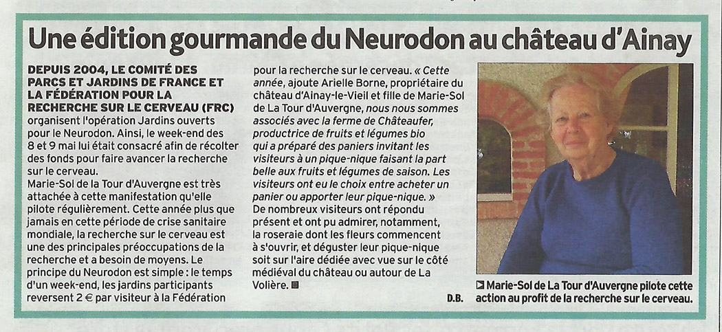 2021-05-20 article de l'écho du Berry sur le Neurodon au château d'Ainay-le-vieil