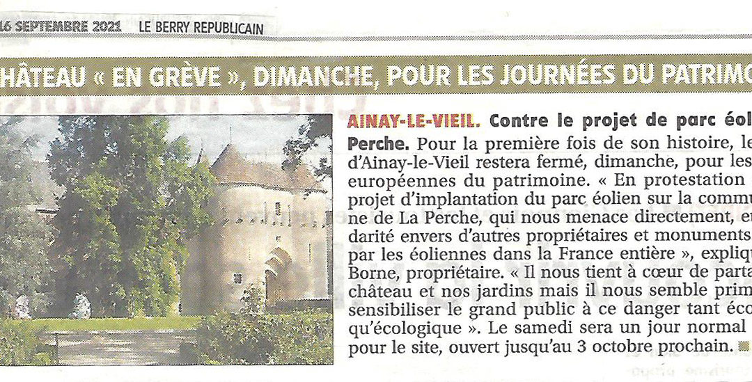 2021-09-16 Artcicle du Berry Républicain sur le château d'Ainay-le-Vieil
