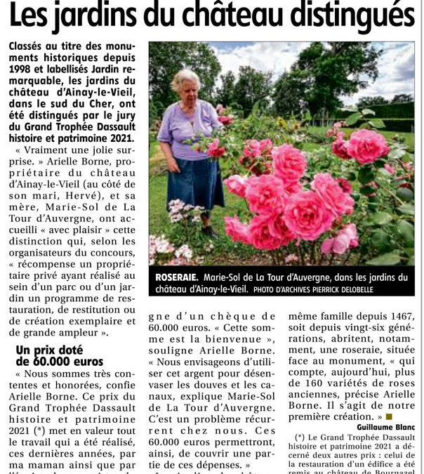 Article du Berry républicain du 27 octobre 2021 : les jardins du château d&#039;Ainay-le-Vieil distingués