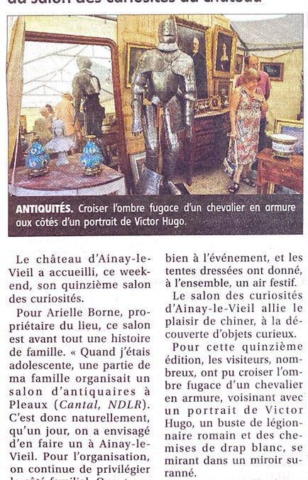 Château d’Ainay-le-Vieil, salon des curiosités 2022, une armure, un miroir ancien, des portraits à l'huile, une paire de Longwy, etc. des merveilles à chiner !