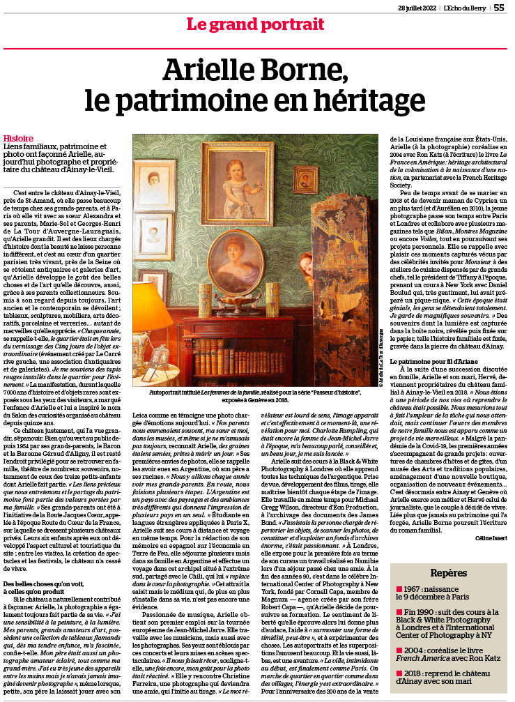 Arielle Borne, le patrimoine en héritage (Château d’Ainay-le-Vieil), article paru dans L'écho du Berry le 28 juillet 2022