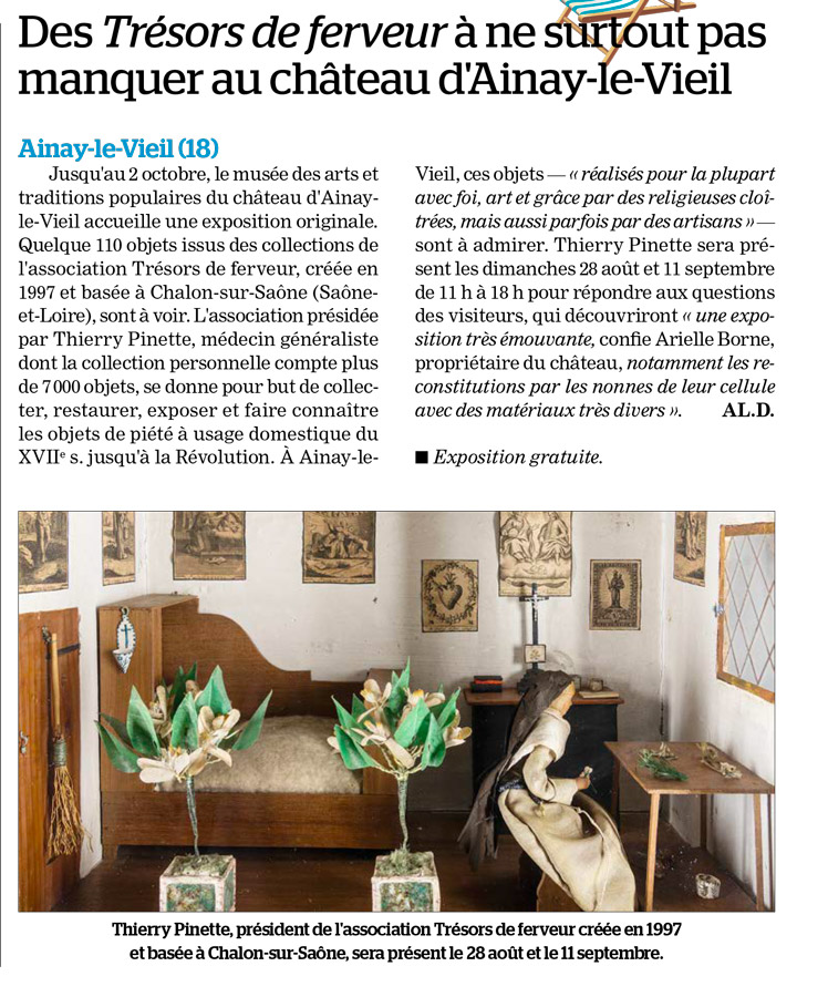 Des trésors de ferveur à ne surtout pas manquer au Château d’Ainay-le-Vieil, article paru dans L'écho du Berry le 4 août 2022, zoom