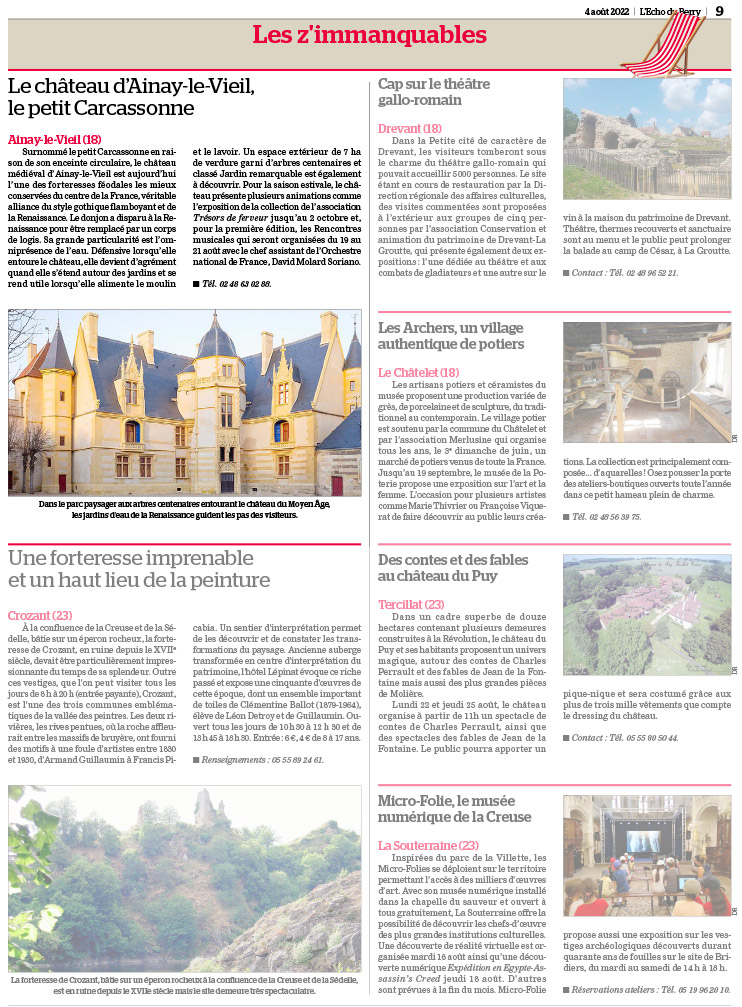Le château d’Ainay-le-Vieil, le petit Carcassonne, article paru dans lL&#039;écho du Berry le 4 août 2022