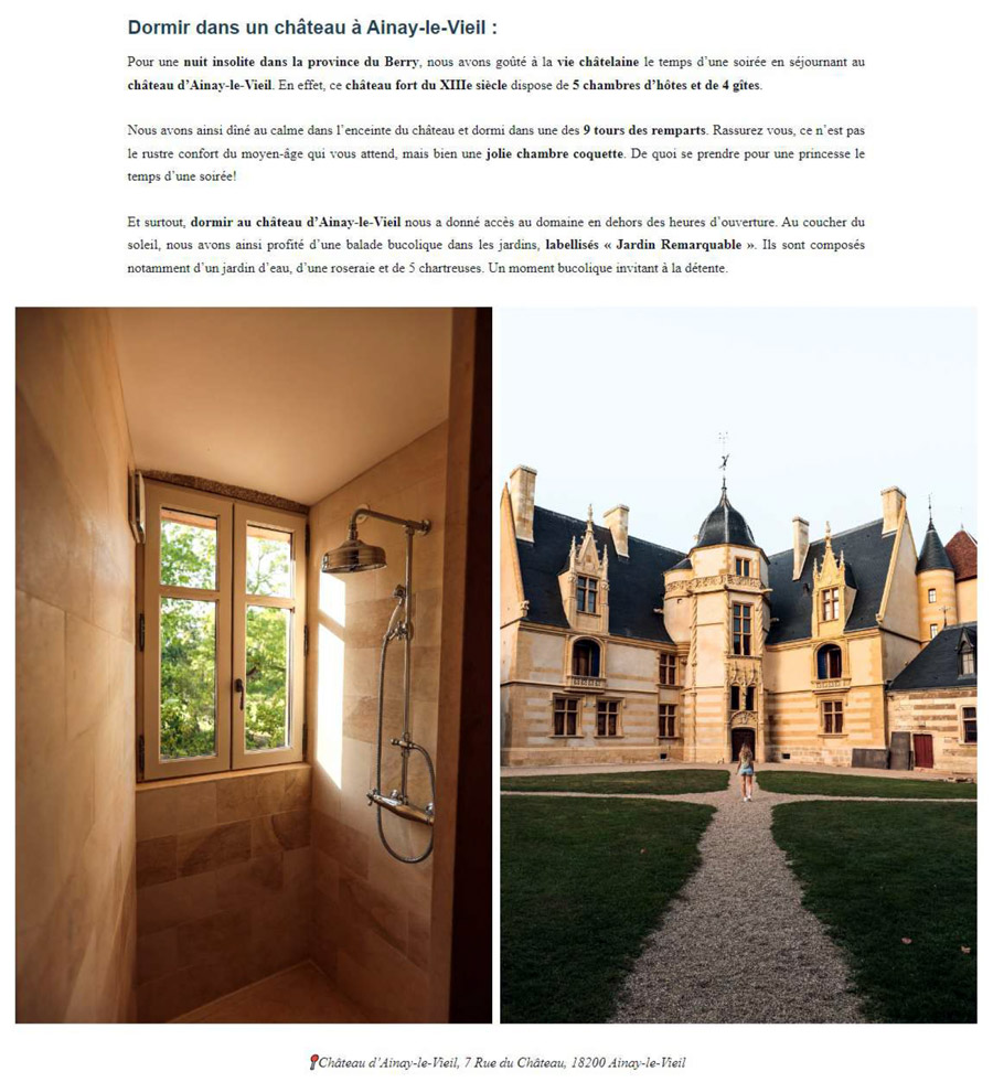 Château d'Ainay-le-Vieil, article de du blogueur Sam fait voyager paru le 20 septembre 2022