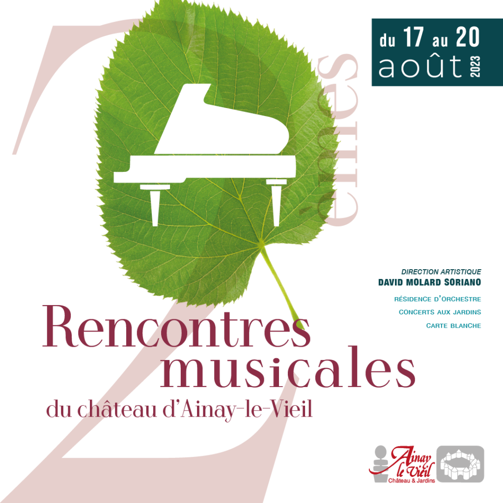 Affiche carrée des Rencontres musicales du Château d'Ainay-le-Vieil, août 2023