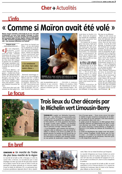Article du Berry républicain, paru le 11 avril 2023 sur le Château d’Ainay-le-Vieil décoré par le guide Michelin