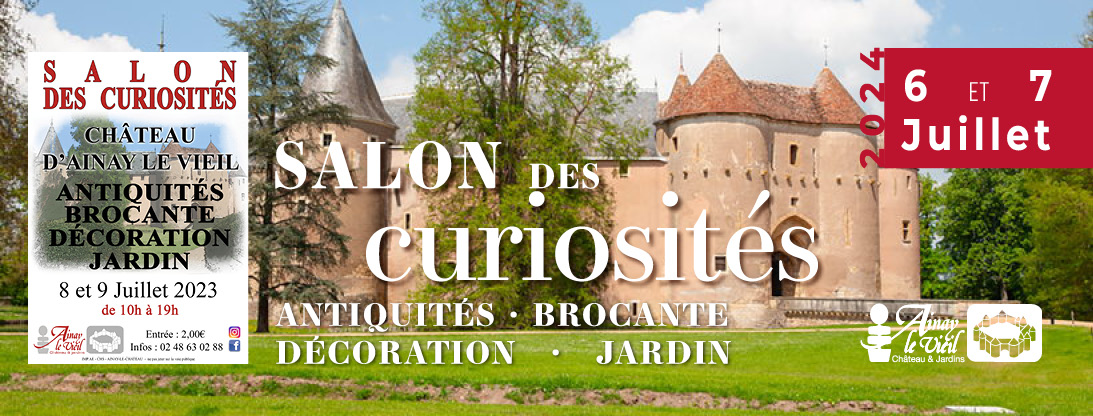 Les 6 et 7 juillet 2024 : Le château d'Ainay-le-Vieil regroupe une trentaine d’antiquaires dont les stands occupent la Salle des Archers, la Salle des Équipages, la Sellerie et la cour du château. Le temps d’un week-end, "Le Carcassonne du Berry" s’ouvre aux chineurs et amateurs de curiosités.