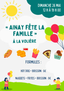 Château d'Ainay-le-Vieil - Fête la famille 2024 - Affiche formules spéciales proposées par le restaurant La Volière