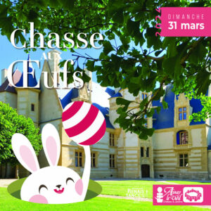 Lapin surgissant de la pelouse du château d'Ainay-le-Vieil