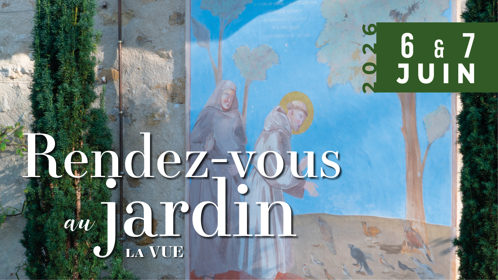 Fresque de Saint François créée pour une chartreuse dans les jardins du château d'Ainay-le-Vieil.