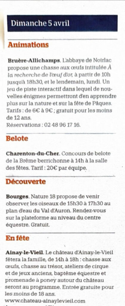 Le château d'Ainay-le-Vieil fête la famille pour Pâques